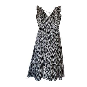 Handmade Chevron Cotton Dress Ruffle Straps & Back Cutout Small